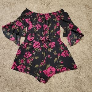 Express Black Floral Off-Shoulder Romper